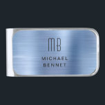 Elegant Monogram Blue Silver Finish Money Clip<br><div class="desc">Elegant Monogrammed Blue Silver Finish Money Clip.</div>