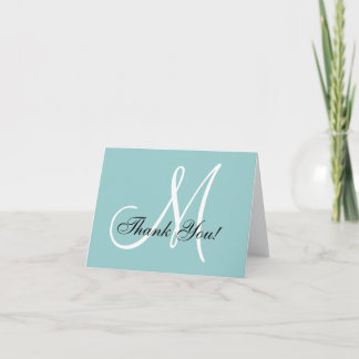Elegant Monogram Blue Thank You Card