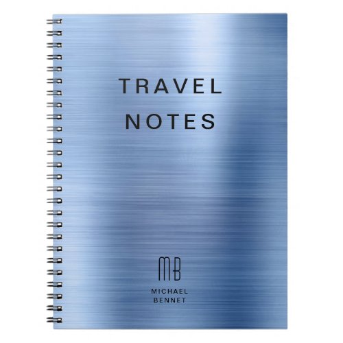 Elegant Monogram Blue Travel Notebook