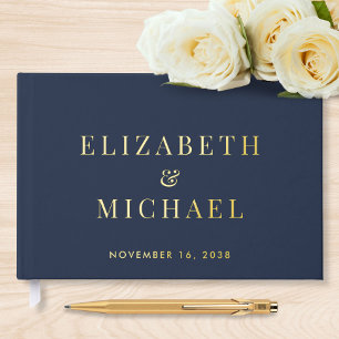 Elegant Monogram Blue Wedding Foil Guest Book