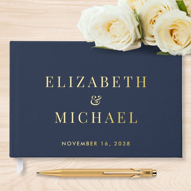 Elegant Monogram Blue Wedding Foil Guest Book (Creator Uploaded)