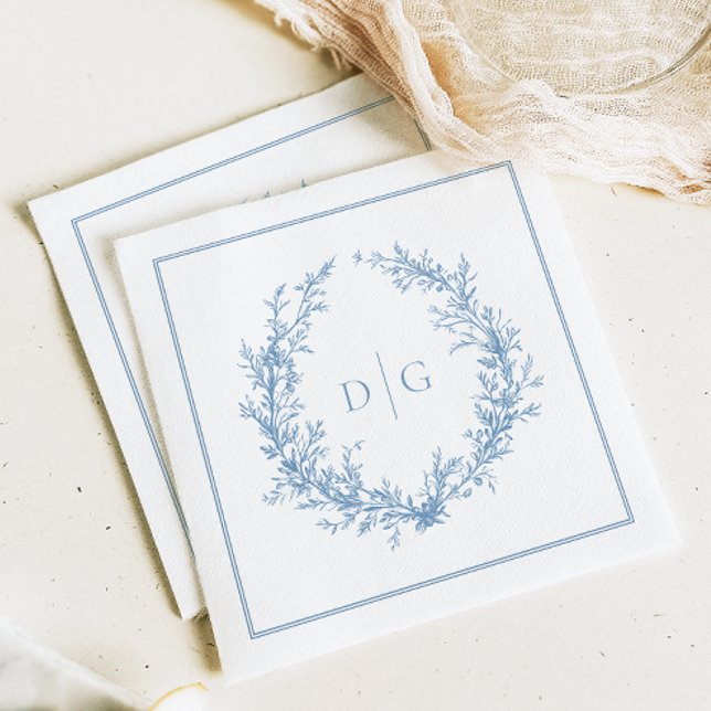 Elegant Monogram Blue Wedding Napkins (Creator Uploaded)