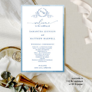 Elegant Monogram Blue Wedding Program