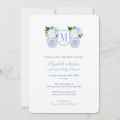 Elegant Monogram Blue White Boy Baby Shower Party Invitation (Front)
