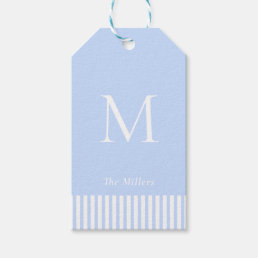 Elegant Monogram Blue &amp; white  Gift Tags