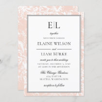 Elegant Monogram Blush Floral Wedding Invitation