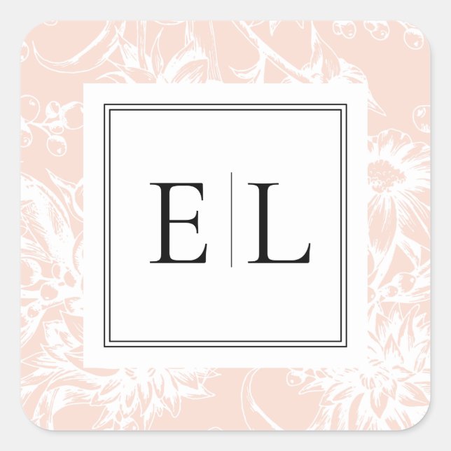 Elegant Monogram Blush Floral Wedding Square Sticker (Front)