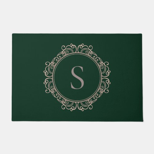 Elegant Monogram Blush Green Doormat