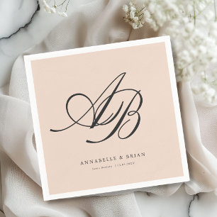 Elegant Monogram Blush-Peach Wedding Napkins