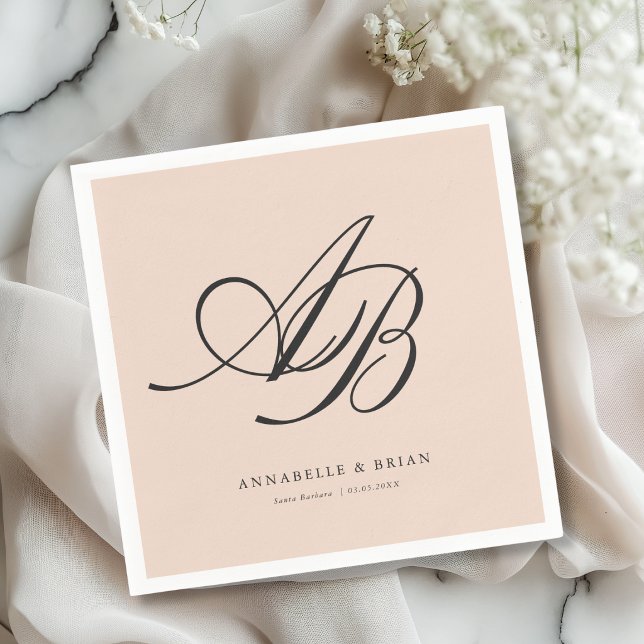 Elegant Monogram  Blush-Peach Wedding  Napkins (Elegant Monogram Blush-Peach Wedding Napkins)