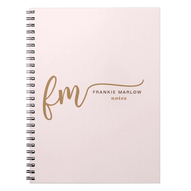 Elegant Monogram Blush Pink And Gold Script Name  Notebook (Front)