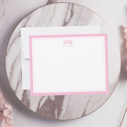 Elegant Monogram Blush Pink Border Minimalist Note Card