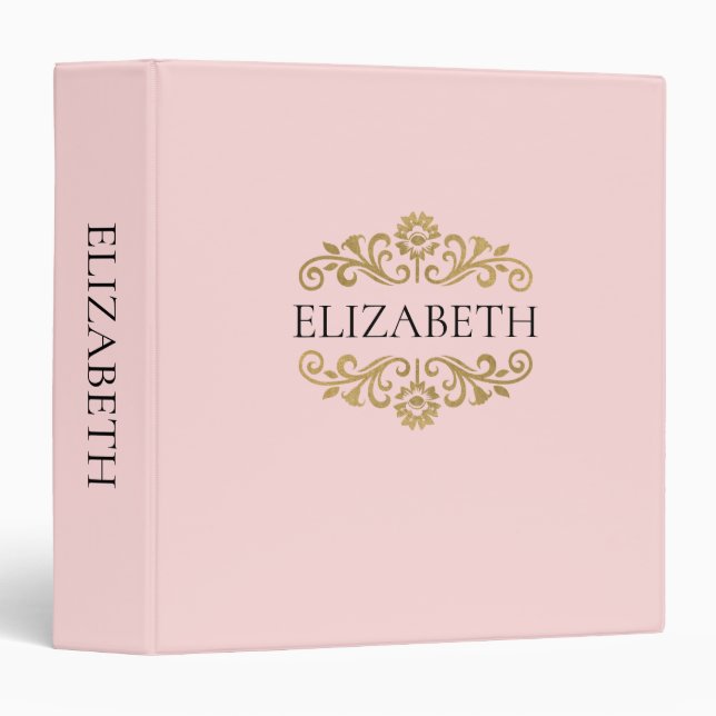Elegant Monogram blush Pink Gold Office School 3 Ring Binder (Front/Spine)
