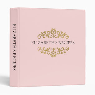 Elegant Monogram Blush Pink Gold Recipe Binder