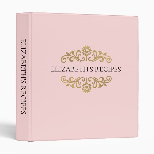 Elegant Monogram Blush Pink Gold Recipe Binder (Front/Spine)