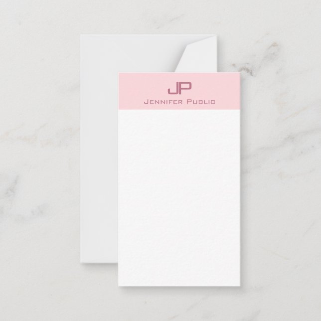 Elegant Monogram Blush Pink Modern Simple Trendy Note Card (Front)