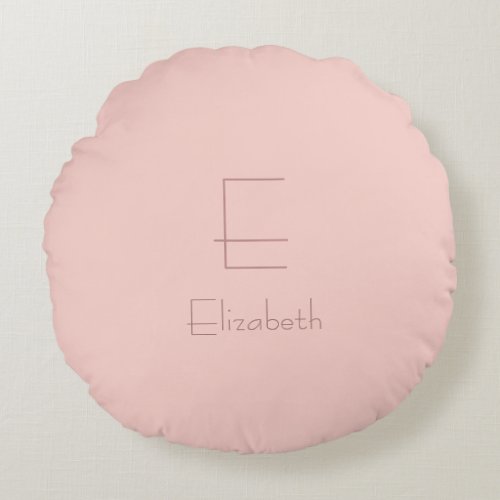Elegant Monogram Blush Pink Name Letter Modern Round Pillow