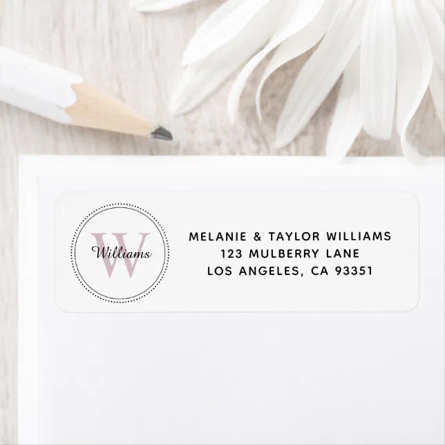 Pink Return Sign Elegant Monogram Blush Pink Return Address Label | Zazzle