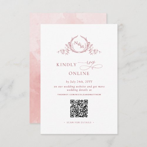 Elegant Monogram Blush Pink RSVP Online QR Code  Enclosure Card