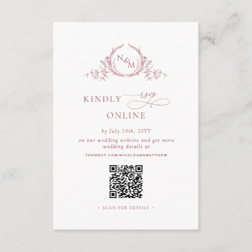 Elegant Monogram Blush Pink RSVP Online QR Code  Enclosure Card