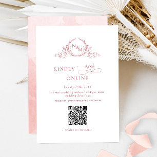 Elegant Monogram Blush Pink RSVP Online QR Code Enclosure Card