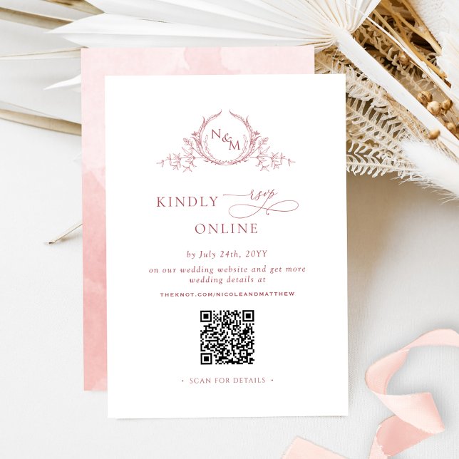 Elegant Monogram Blush Pink RSVP Online QR Code  Enclosure Card (Creator Uploaded)