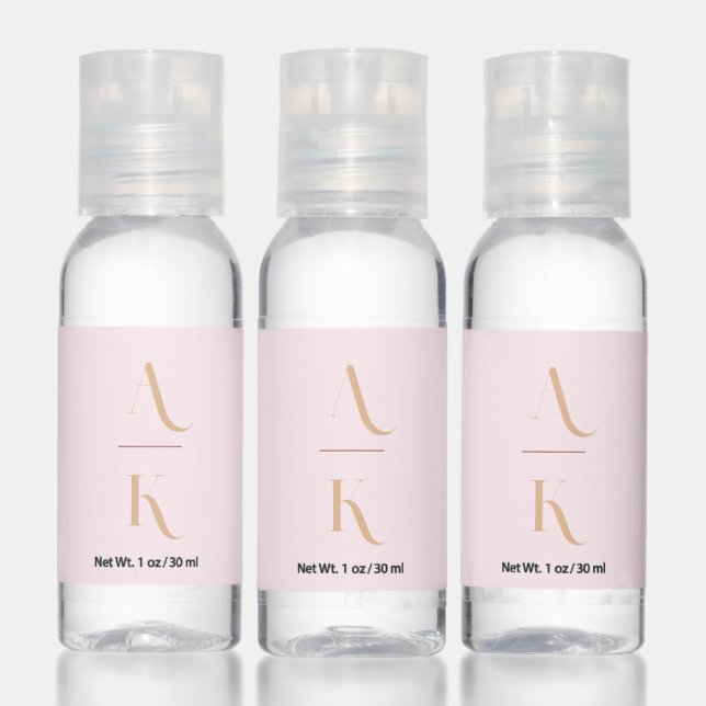 Elegant monogram blush pink travel hand sanitizer (Set)