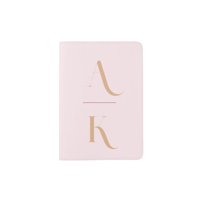 Elegant monogram blush pink travel passport holder (Front)