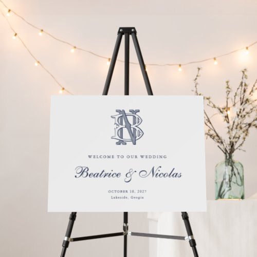 Elegant Monogram BN Welcome Foam Board Sign