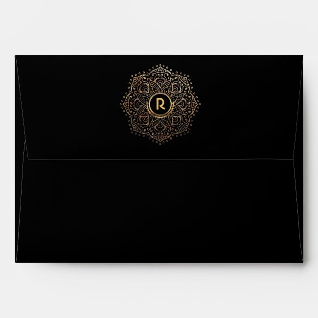 Elegant Monogram Boho Black Gold Foil Mandala 5x7 Envelope