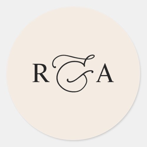 Elegant Monogram Boho Blush Classic Round Sticker - Designed to coordinate with our Romantic Script wedding collection, this customizable names Sticker, features a calligraphy graphic ampersand, paired with a classy serif font in black. Matching items available.