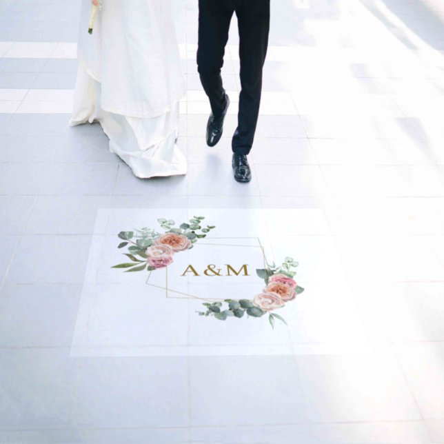 Elegant Monogram Boho Floral Wedding  Floor Decals (Wedding)