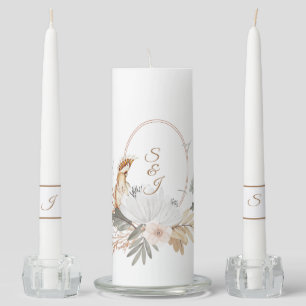 Elegant Monogram Boho flowers  Unity Candle Set