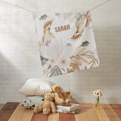 Elegant Monogram Boho Watercolor flowers  Birds Baby Blanket