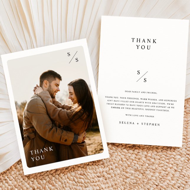 Elegant Monogram Boho Wedding Photo Thank You Card (Creator Uploaded)