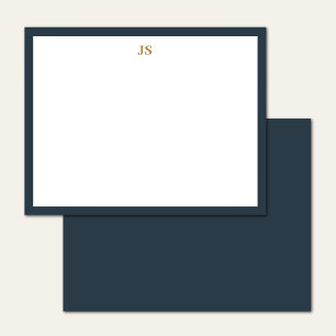 Elegant Monogram Border Navy Blue and Gold  Note Card