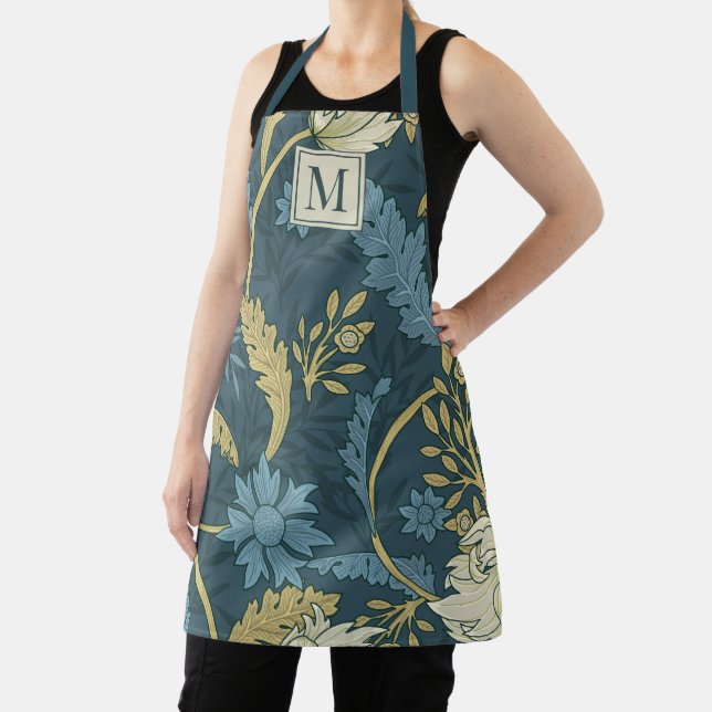 Elegant Monogram Botanical Floral William Morris  Apron (Insitu)