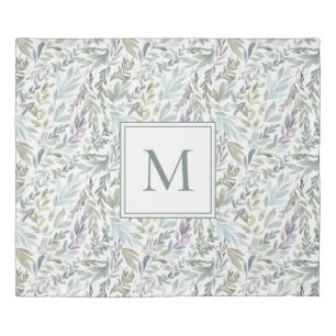 Elegant Monogram Botanical Watercolor King Duvet Cover