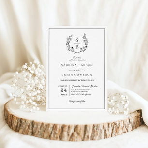 Elegant Monogram Botanical Wreath Wedding Invitation