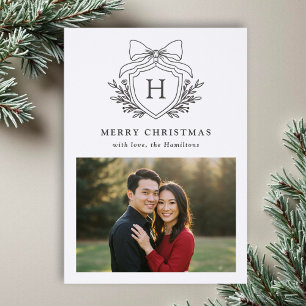 Elegant Monogram Bow Crest Christmas Holiday Lette Letterpress Photo Cards