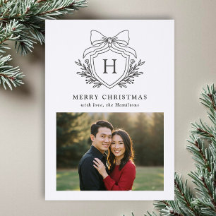 Elegant Monogram Bow Crest Christmas Holiday Letterpress Photo Cards