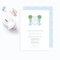 Elegant Monogram Boxwood Boy Baby Shower Party Invitation