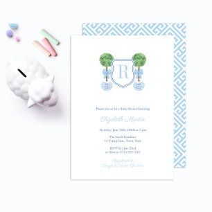 Elegant Monogram Boxwood Boy Baby Shower Party Invitation