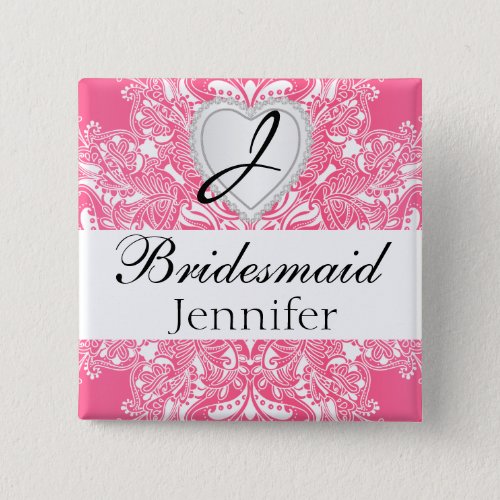 Elegant Monogram Bridal Party Pink Design Button