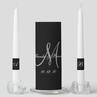 Elegant Monogram Bride Groom Name Black Wedding Unity Candle Set