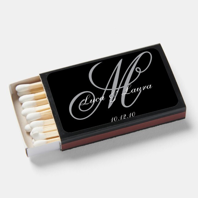 Elegant Monogram Bride Groom Names Date Wedding  Matchboxes (Front Open)