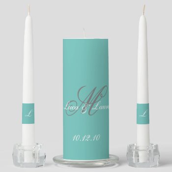 Elegant Monogram Bride Groom Names Date Wedding Un Unity Candle Set by WeddingShop88 at Zazzle