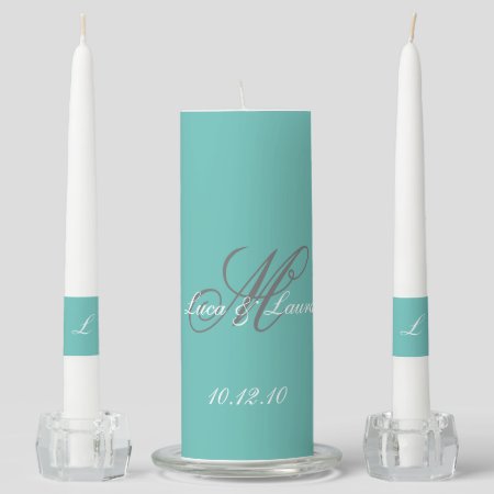 Elegant Monogram Bride Groom Names Date Wedding Un Unity Candle Set