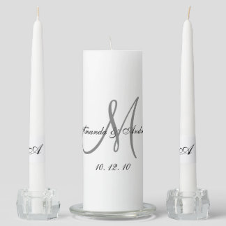 Elegant Monogram Bride Groom Names Date Wedding Unity Candle Set