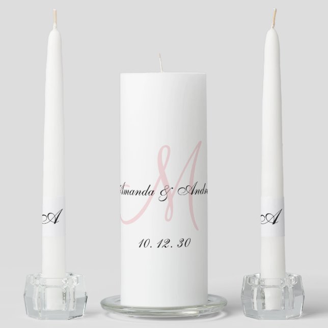 Elegant Monogram Bride Groom Names Date Wedding Unity Candle Set (Front)